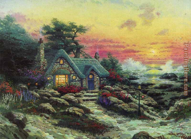 cottage by the sea painting - Thomas Kinkade cottage by the sea art painting